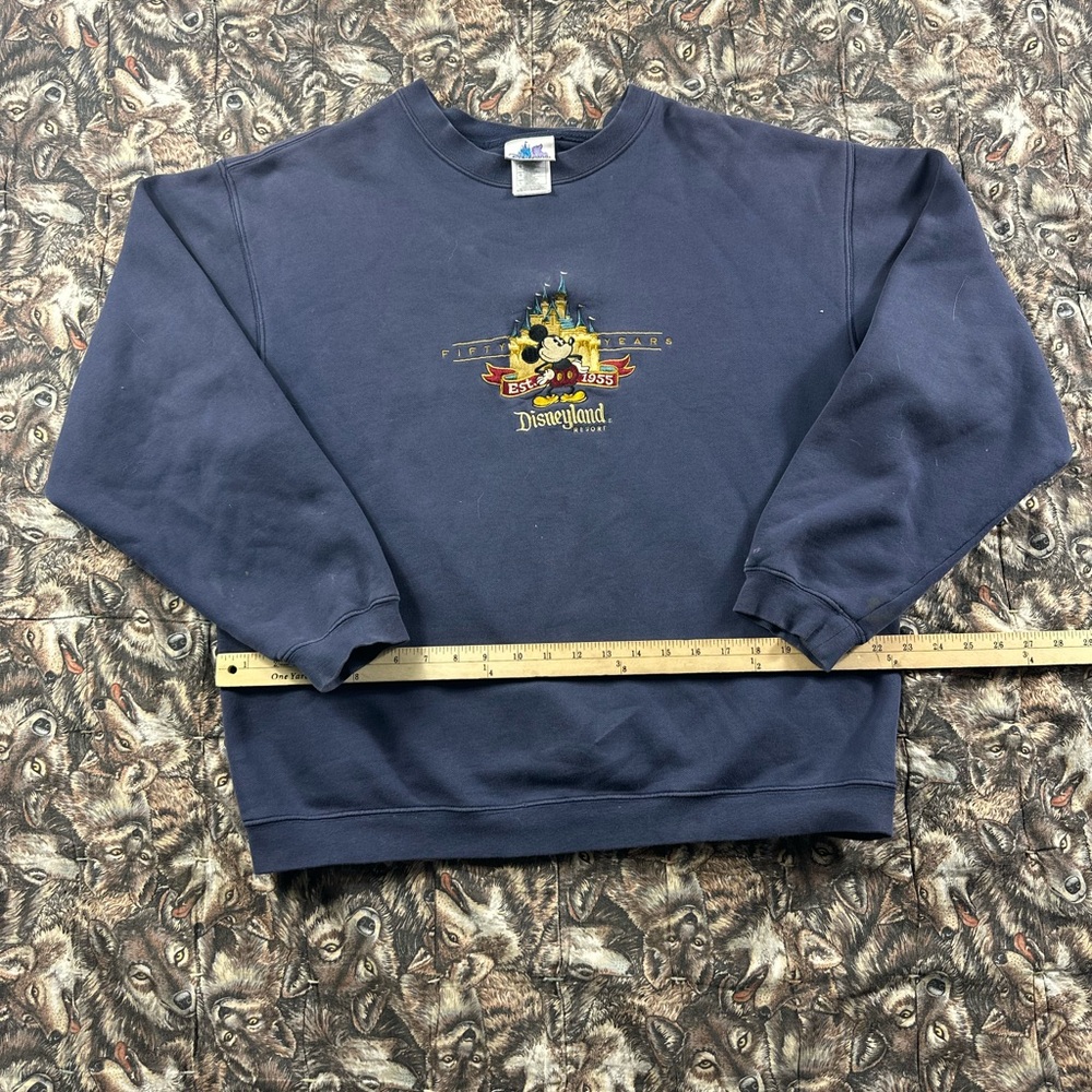 Vintage Y2K Disney Men's Crewneck Sweater in Dark Blue
